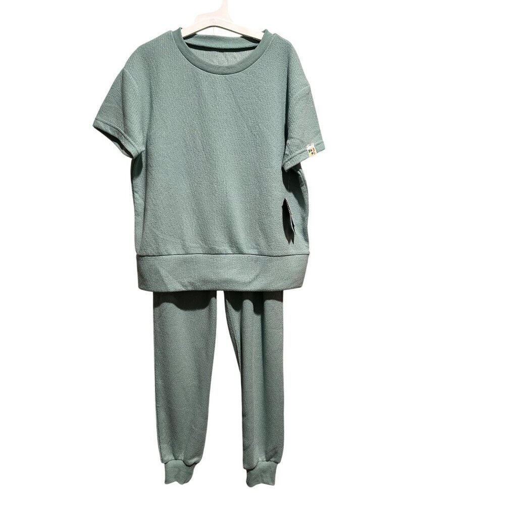 Sleep On It Girls mint green waffle knit loungewear set size S 6/7 NWT